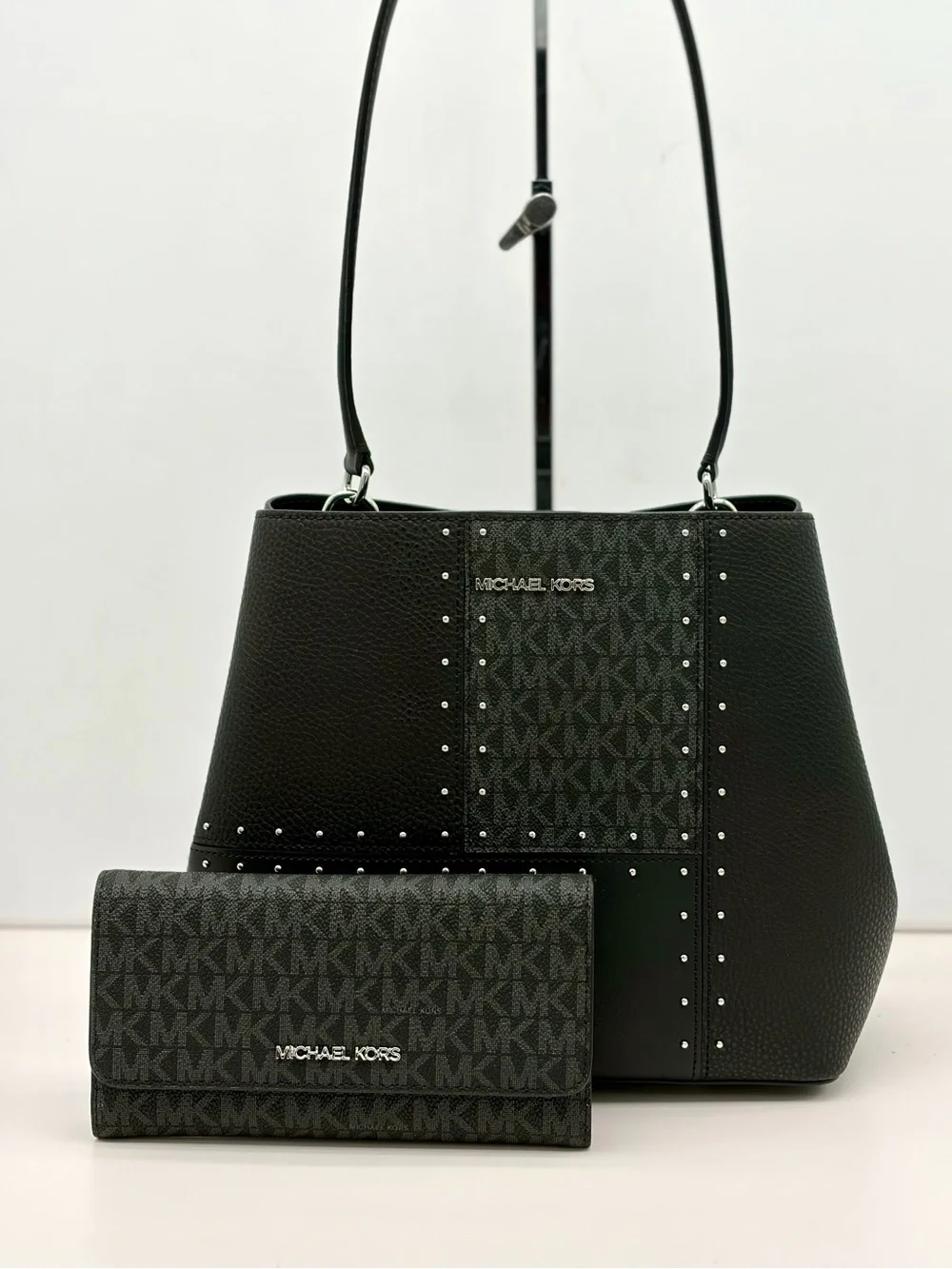 Michael Kors Pratt Medium Studded Patchwork Shoulder Bag and Wallet Set